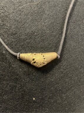 Antique Brass Tone Tribal Pendant Necklace - Brown Cord. Aztec Sun 2